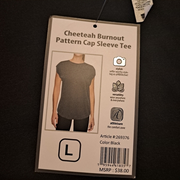 RBX women's size Large Cheeteah Burnout Pattern Cap Sleeve Tee, New - Picture 4 of 5